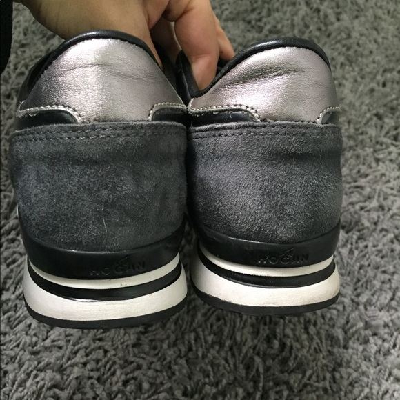 Hogan Club H222 Dark Gray Silver Glitter Sneakers - Picture 3 of 8